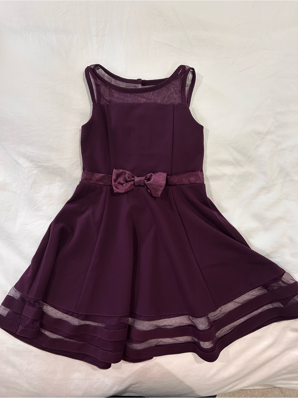 Calvin Klein Girls' Sleeveless Plum Party Dress with Bow